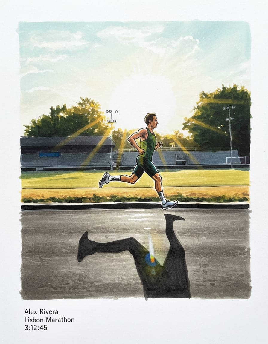 The same sample photo of a runner on a track, painted in marker illustration